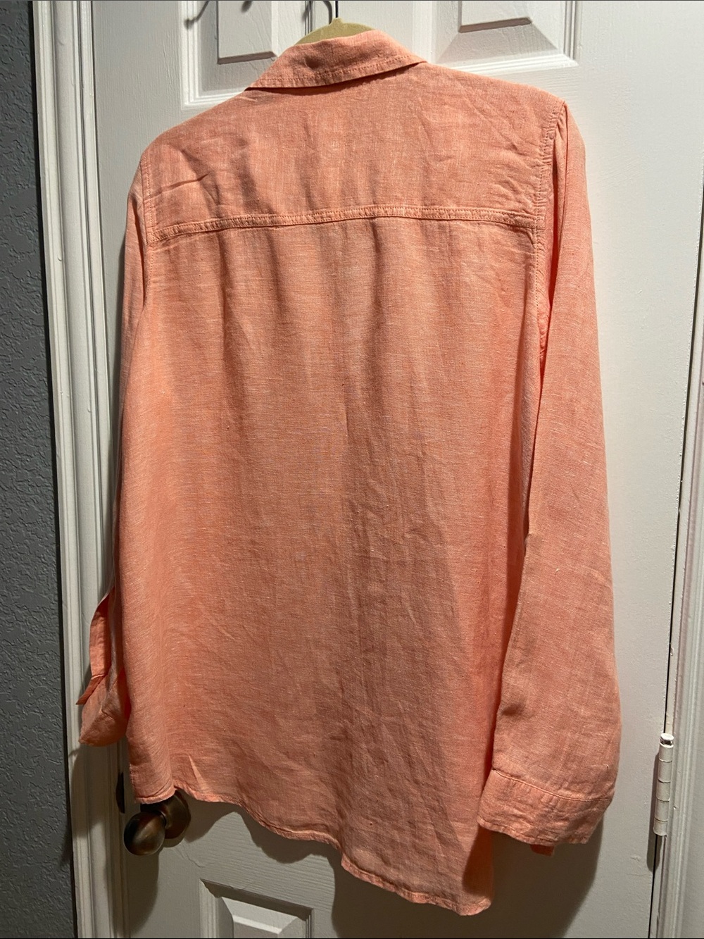 Sigrid Olsen 100 % linen Coral Orange Button-Down Linen Shirt - Picture 4 of 5